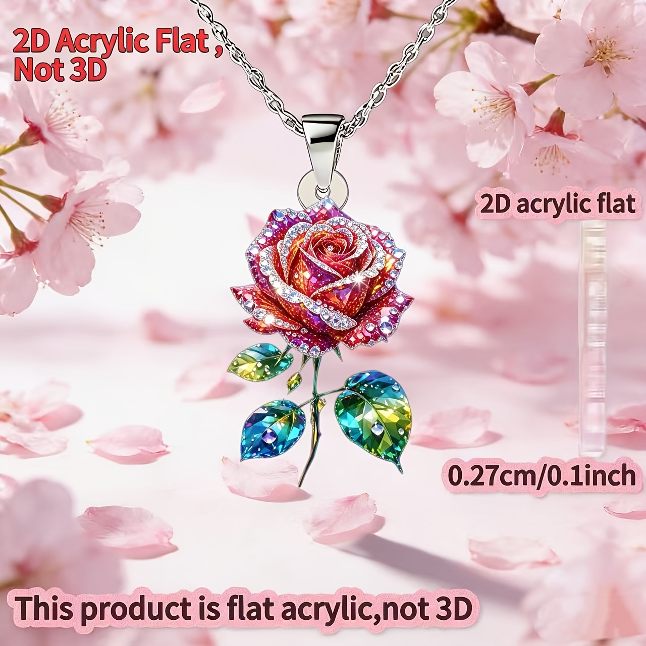 2D Flat Rose Flower Acrylic Women's Necklace